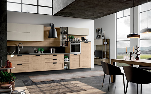 Cucina in essenza con anta maniglia