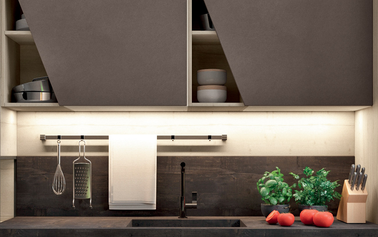 Cucina finitura Materico focus pensili