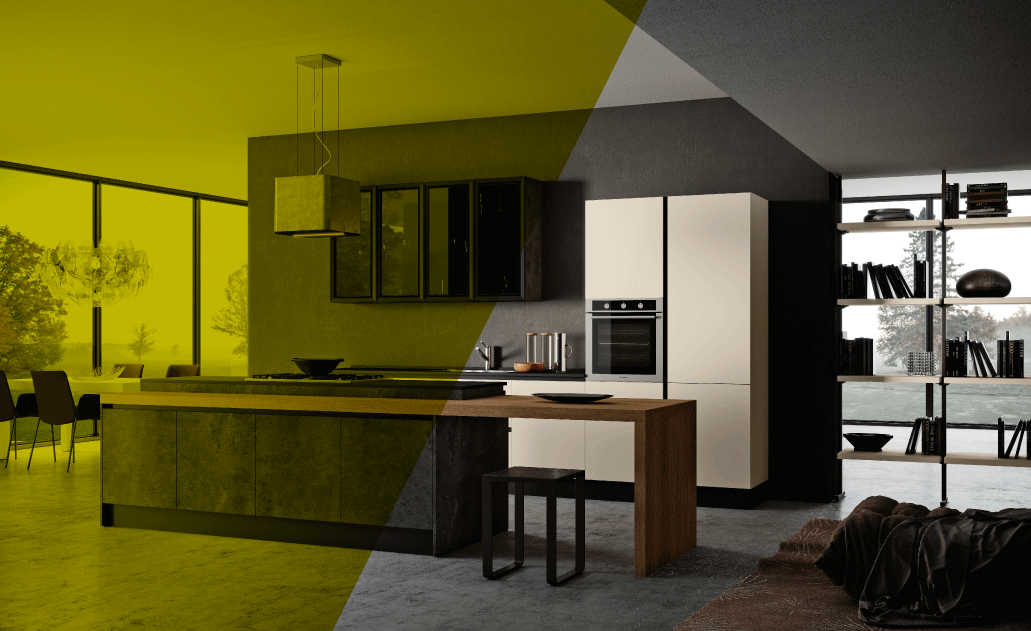 DM0662 cucina con penisola cucina living