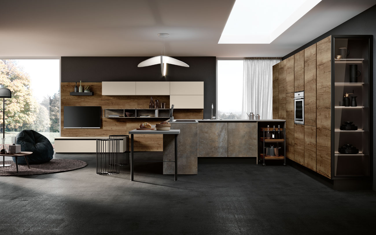 DM0664 immagine cucina con penisola cucina living