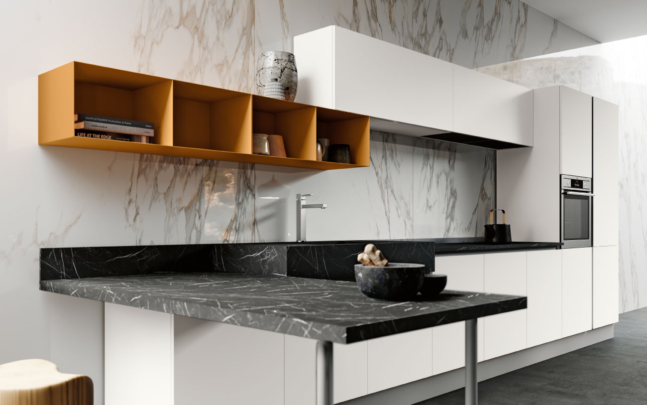 Cucina lineare bianca | DM0669 pensarecasa.mom particolare piano snack