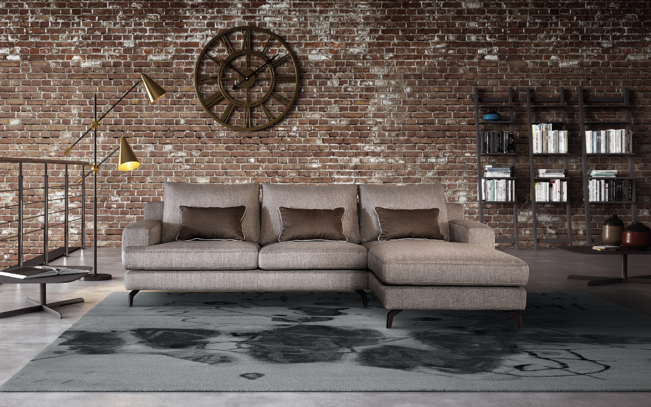 NIXON divano in tessuto 3 posti chaise longue