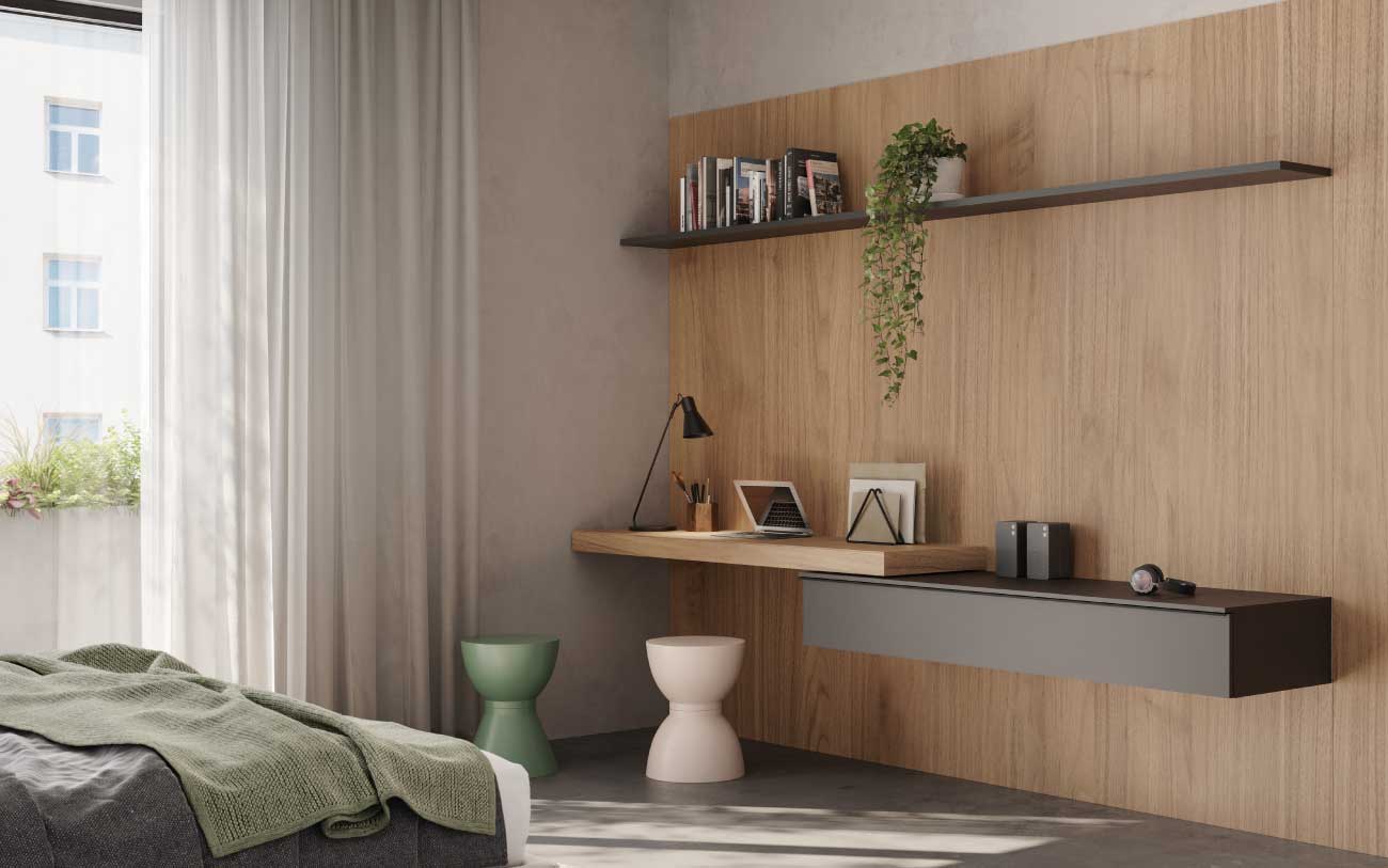Camera da letto moderna con angolo studio - Pensarecasa