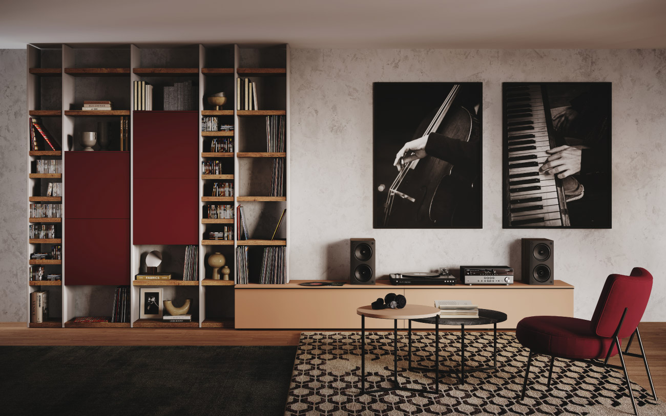 Libreria con impianto stereo