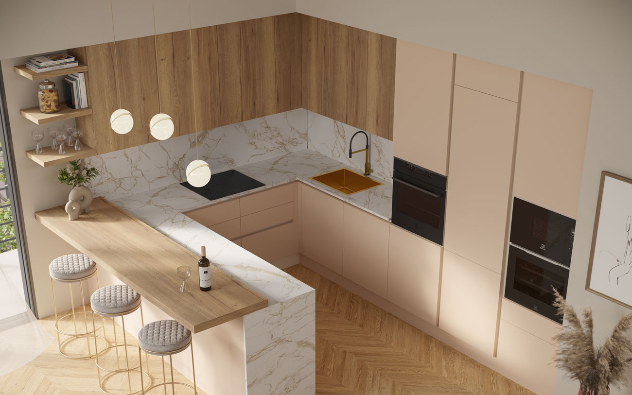 Cucina angolare con penisola cipria pensarecasa.mom
