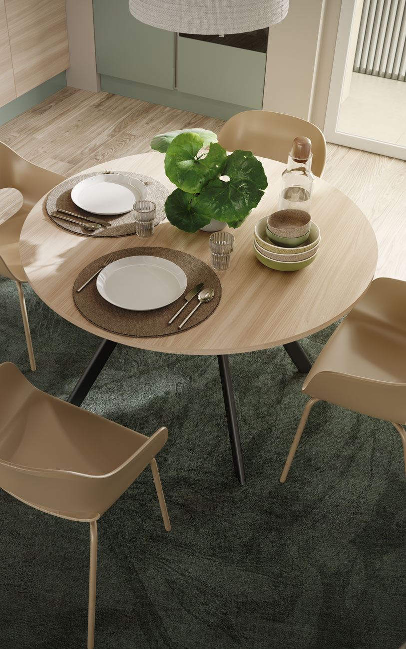Cucina lineare appartamento benessere pensarecasa tavolo rotondo