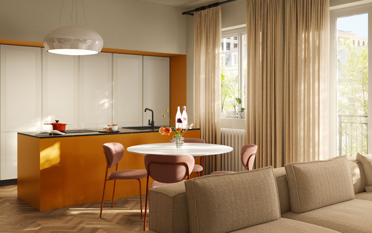 Zona dining appartamento colorato Pensarecasa