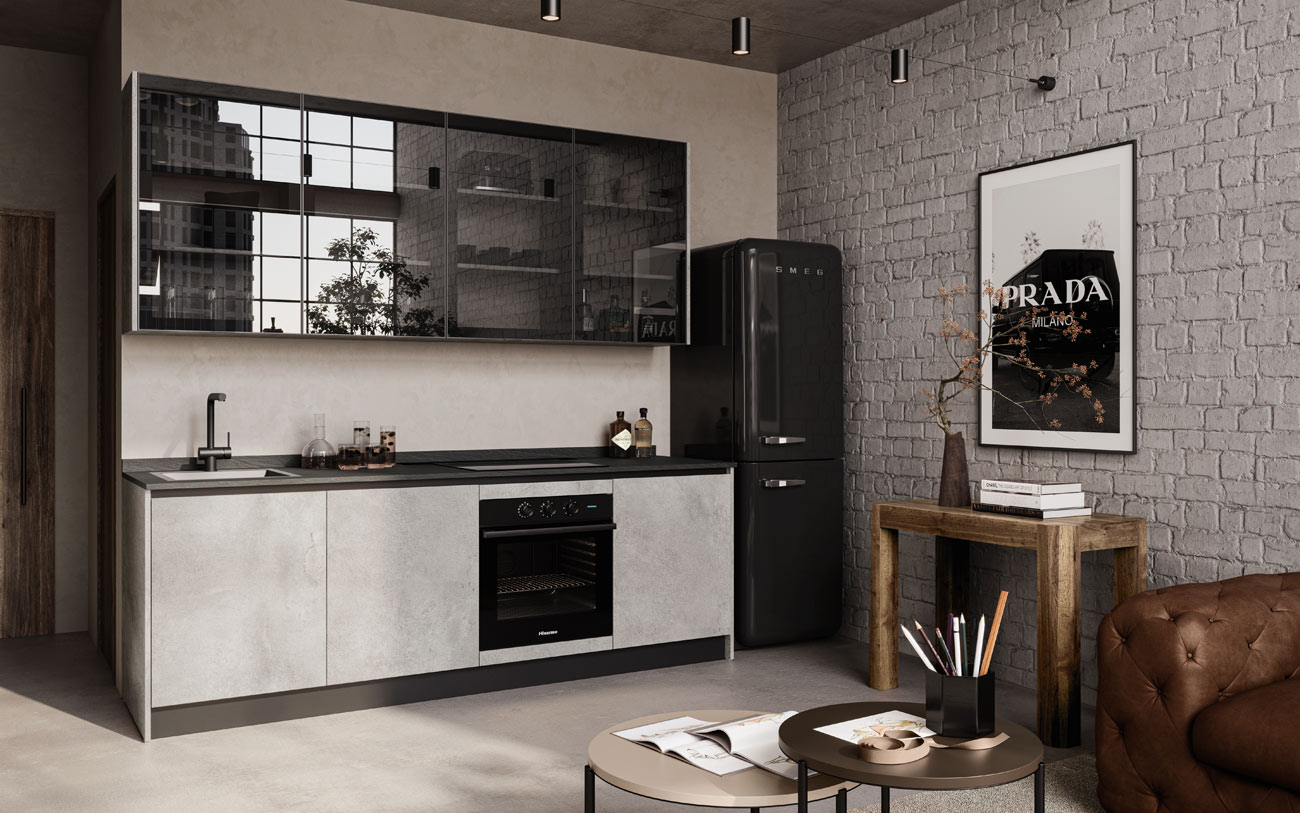 cucina industrial bilocale 45mq
