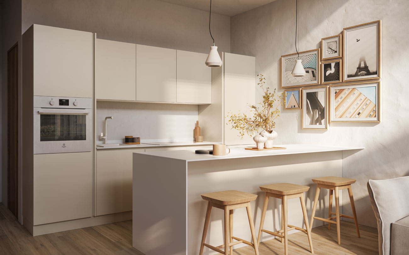 Cucina isola bilocale nordico pensarecasa