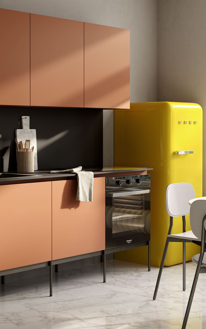 Cucina lineare In Cachi monolocale eclettico pensarecasa