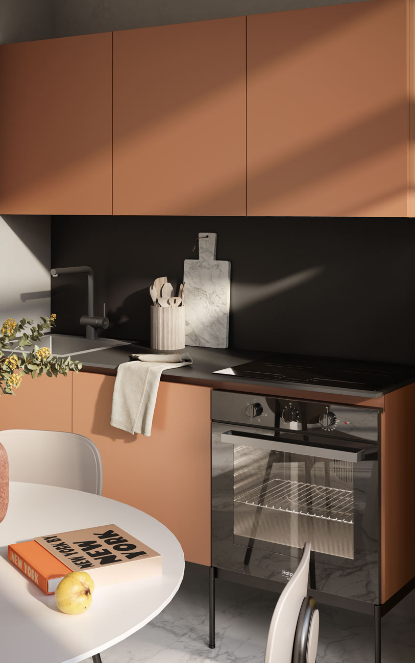 Cucina lineare In Cachi monolocale eclettico pensarecasa