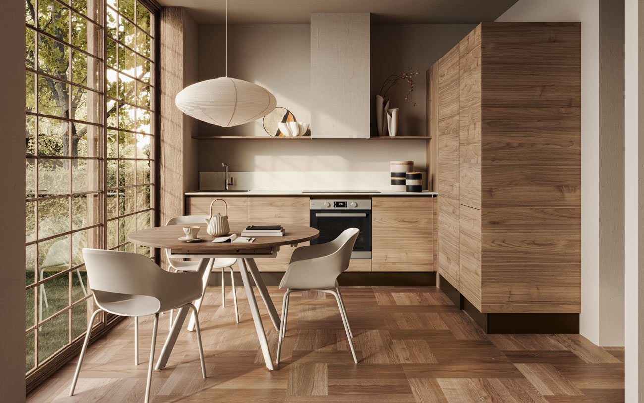 Cucina angolare monolocale Japandi Pensarecasa
