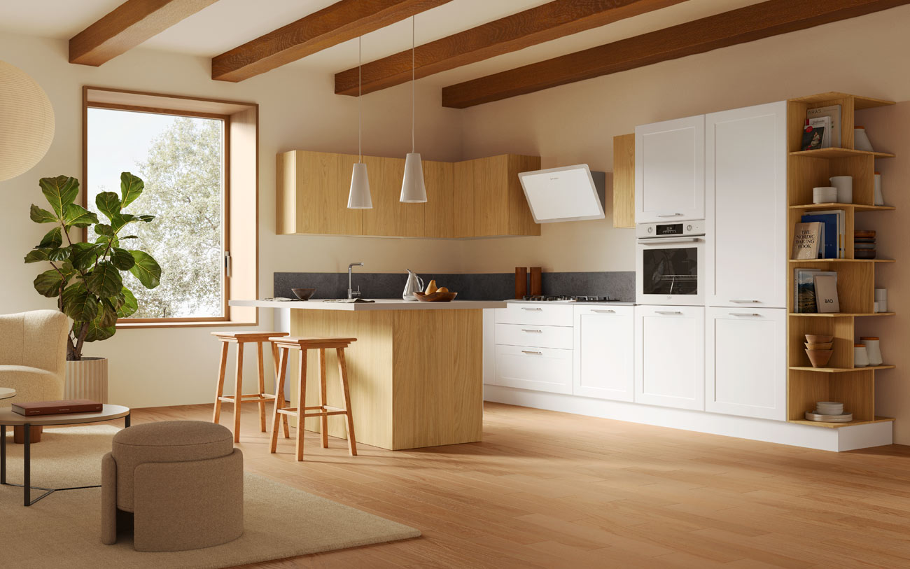 Cucina nordica in PET con isola pensarecasa