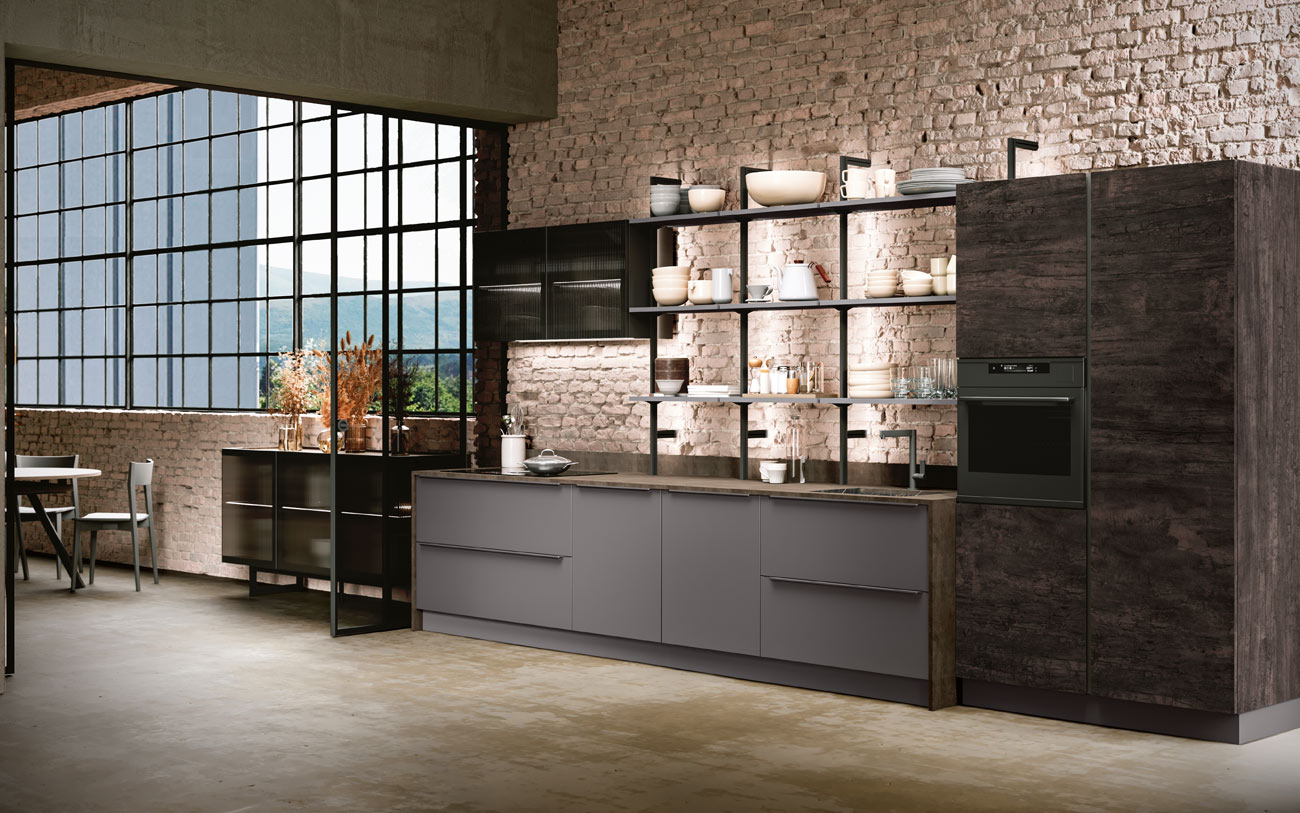 Cucina lineare industrial open space pensarecasa