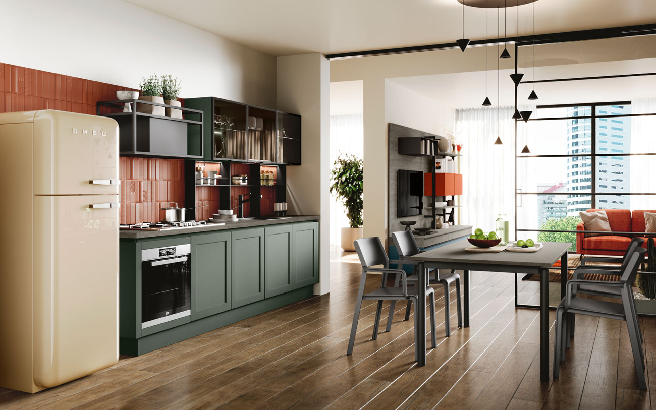 Cucina lineare eclettica in PET