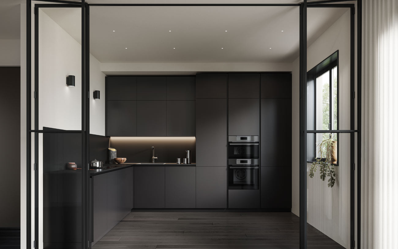 Cucina moderna angolare in laccato nero metallizzato pensarecasa