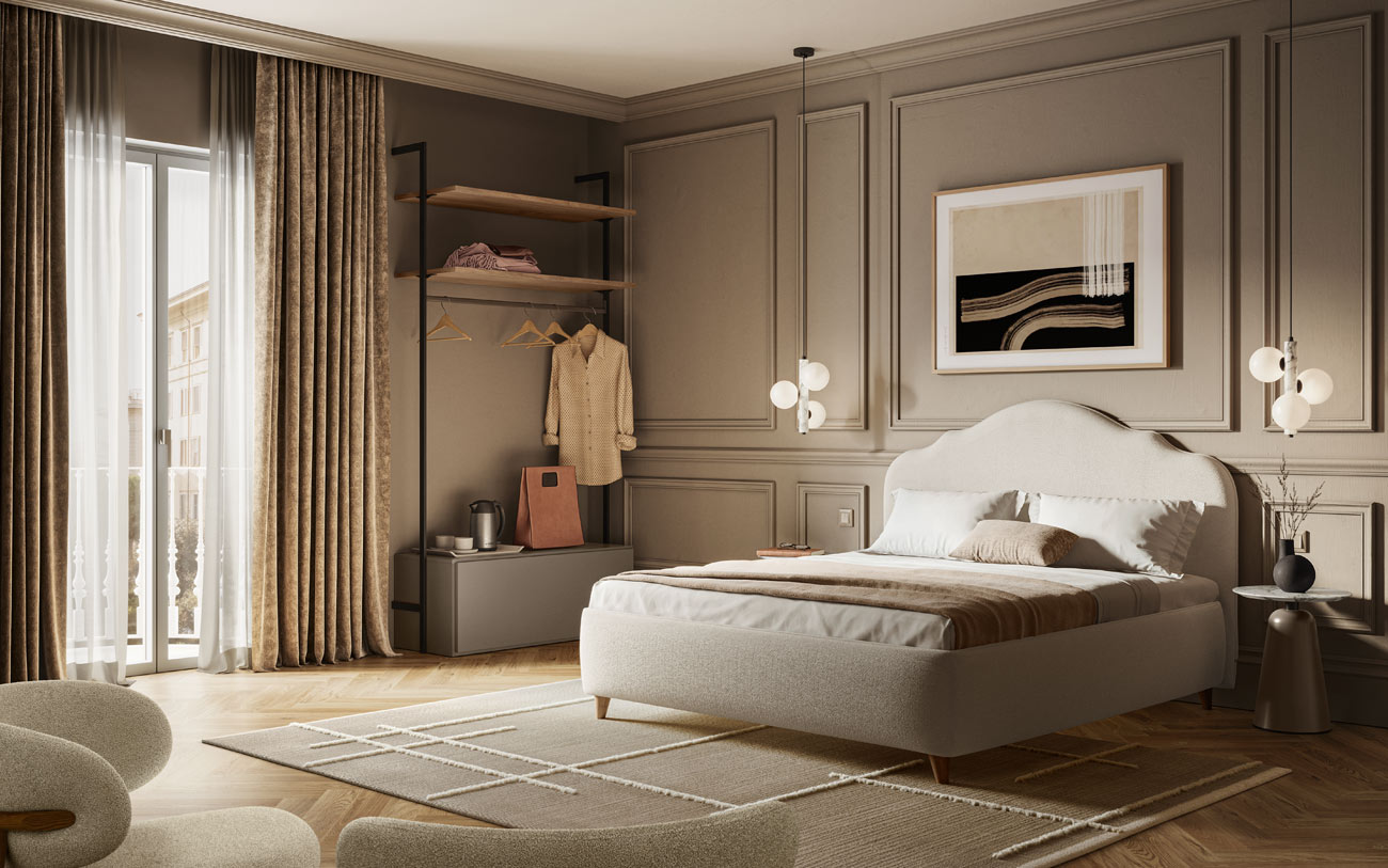 Immagine camera deluxe B&B con letto romantico Barcellona in tessuto Pensarecasa