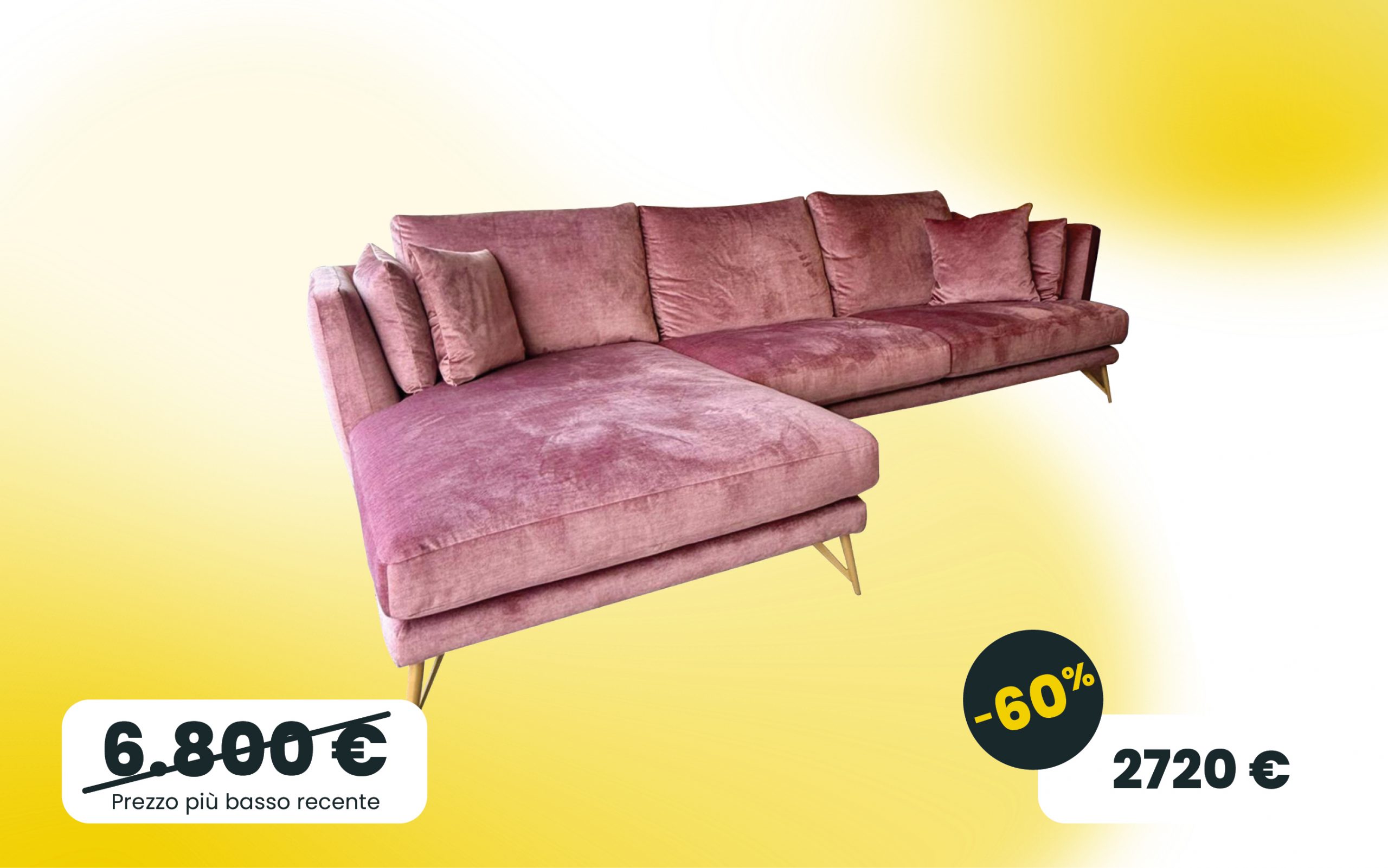 Divano Tempo di Cuborosso con chaise longue in tessuto rosa