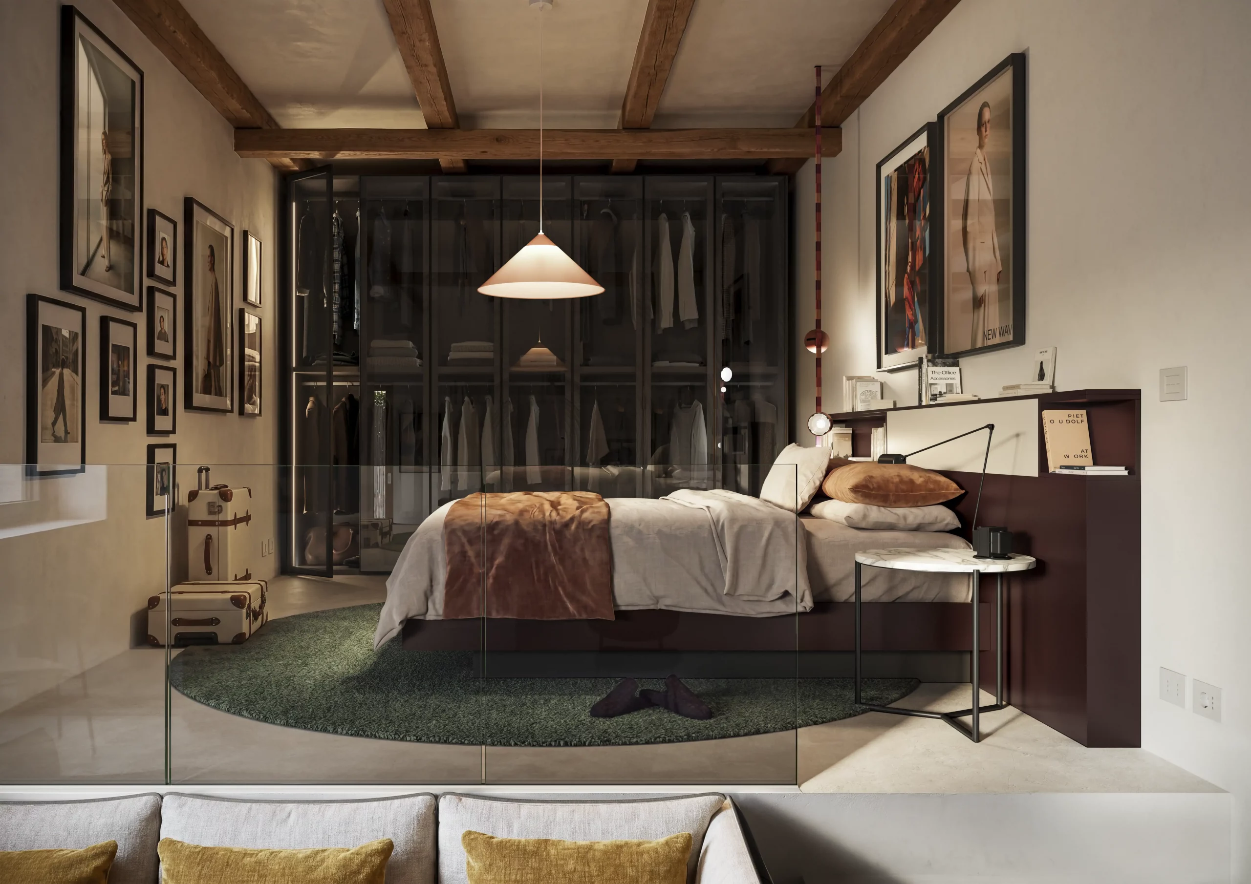 Zona notte di un monolocale di design da 40mq