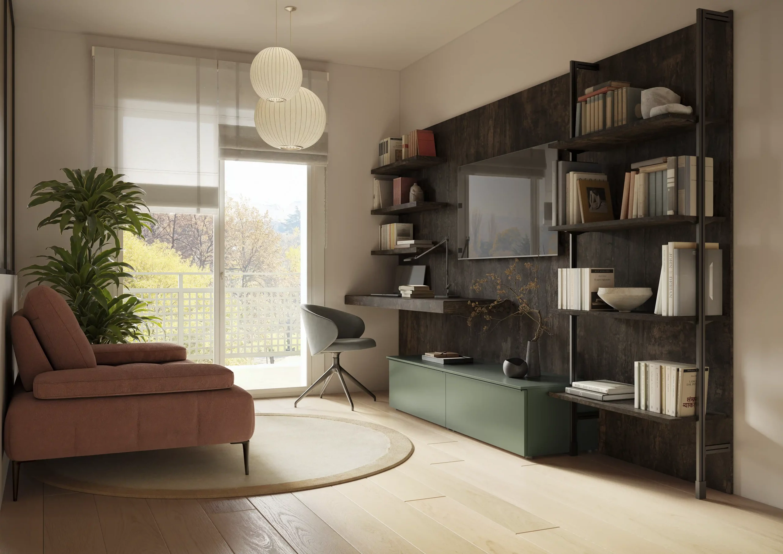 Angolo studio in soggiorno casa piccola